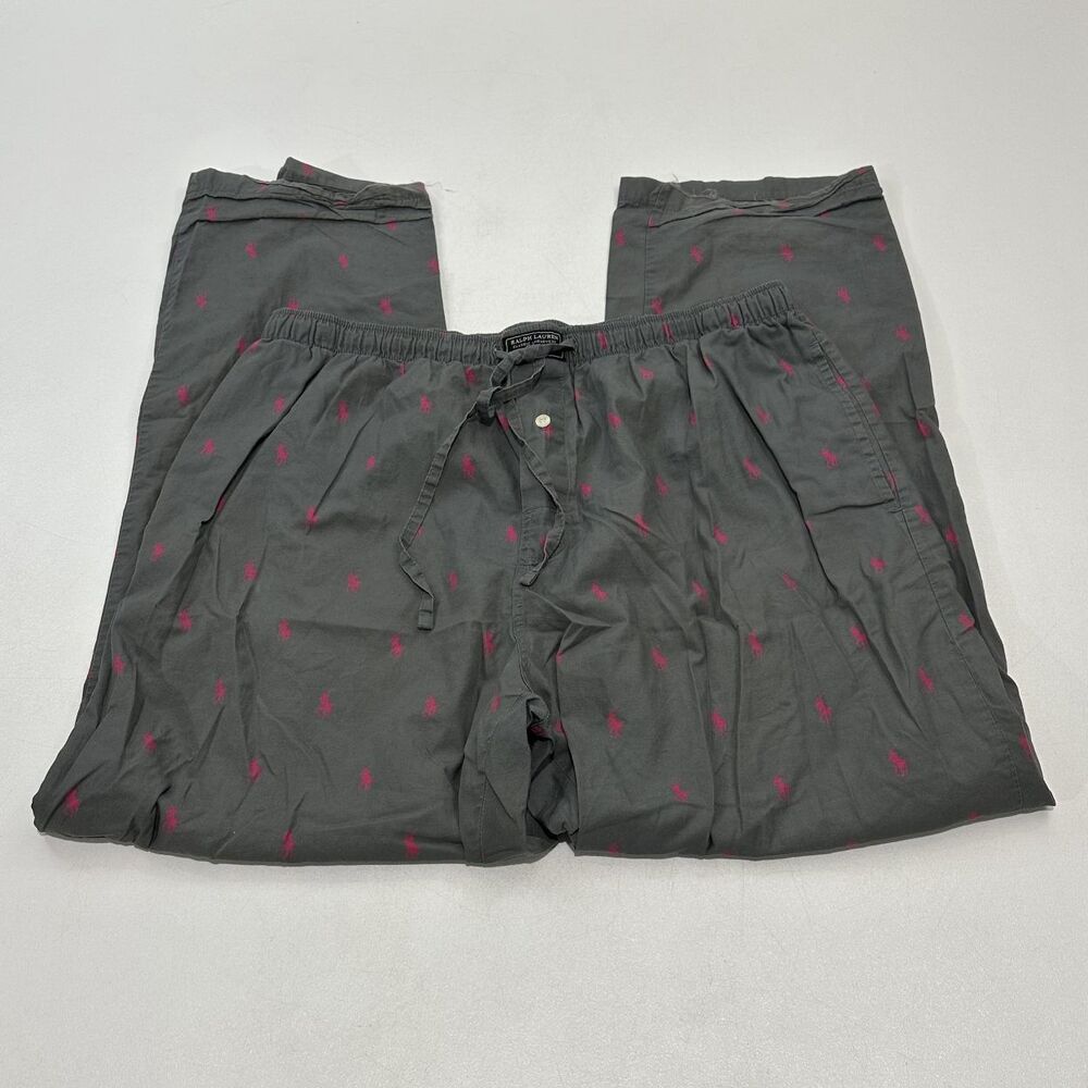 Polo Ralph Lauren Men's Lounge Pants Gray With Pink Pony, Size L/G